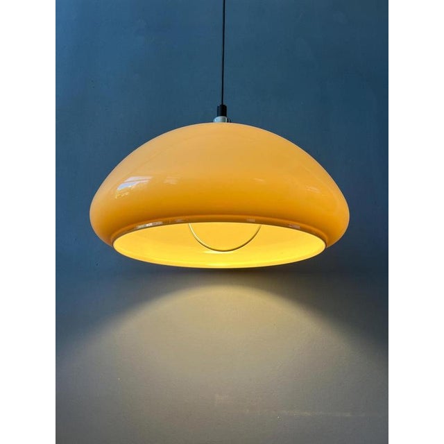 Acrylic Glass Beige Mushroom Pendant Lamp with Chrome Top Cap For Sale - Image 4 of 11