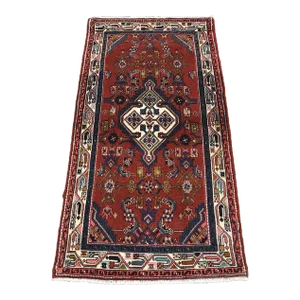 Hamedan Rug 2'8'' X 5'2'' Red Wool Vintage Tribal Hand-Knotted Oriental Carpet