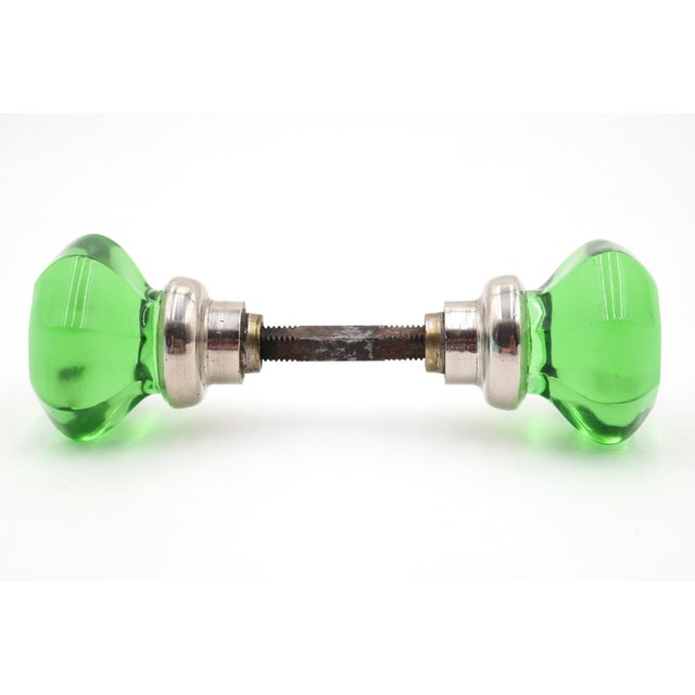 Traditional Pair of Vintage Octagon Green Glass Door Knobs For Sale - Image 3 of 5