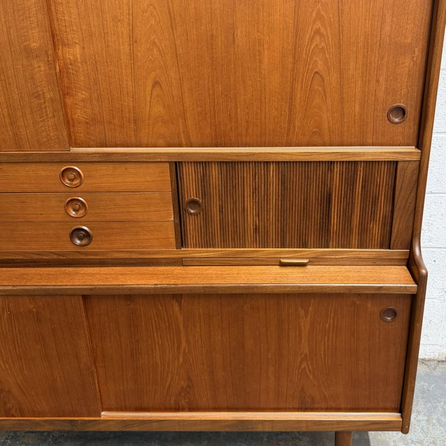 Vintage Danish Modern Johannes Andersen Attributed Teak Highboard Bar Cabinet Credenza, Circa 1960's Mid Century For Sale In New York - Image 6 of 14