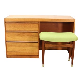 1960s Mid Century Modern Teak Desk Vanity and Stool by Beithcraft of Scotland For Sale
