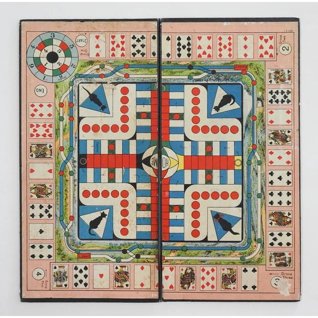1905 Milton Bradley Junior Combination folding game board. Double sided with great graphics including black cats. Board...