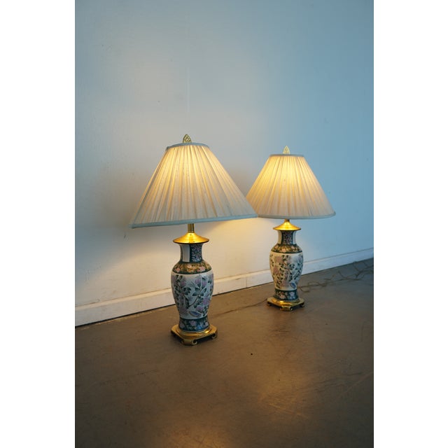 1980s Vintage Floral Porcelain Table Lamps (Set of 2) For Sale - Image 5 of 12