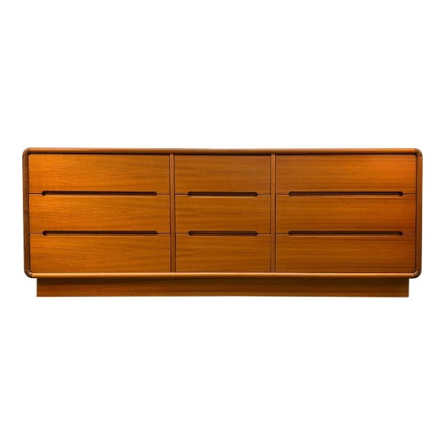 Mid 20th Century Danish Modern Teak Nine-Drawer Lowboy Dresser by Sun Cabinet Co LTD For Sale