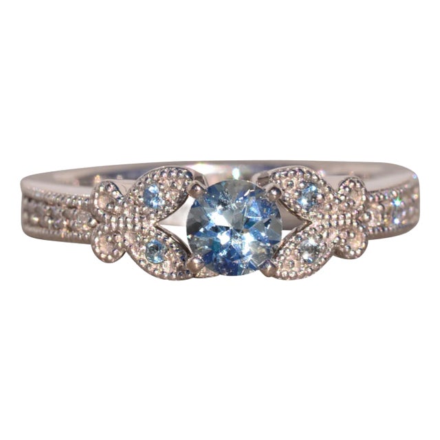 The Sarlat: Aquamarine Engagement Ring with Natural Diamonds in Platinum For Sale