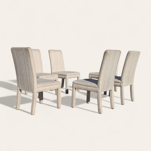 Set of Six 1980s Postmodern Sculptural Dining Chairs in Textured Cream Fabric For Sale - Image 11 of 18