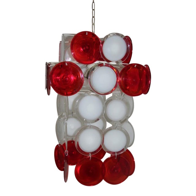 Red & White Chandelier from Vistosi, 1960 For Sale