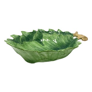 Leaf-Shaped Serving Bowl — The Mane Lion, Hand-Painted Italian Ceramic For Sale