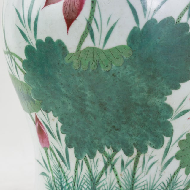 Antique Chinese Famille Rose Porcelain Ginger Jar With Lotus Pond and Water Lily Motif For Sale - Image 16 of 17