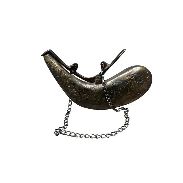 Antique Style Brass Gun Powder Horn For Sale - Image 9 of 10