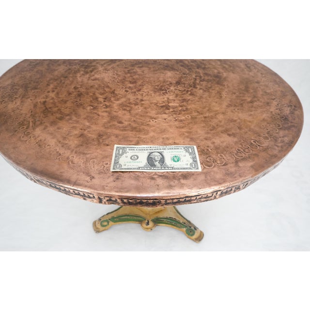 Copper 33" Dia Round Top Gueridon Center Cafe Table on Paint Decorated Iron Base For Sale - Image 10 of 12