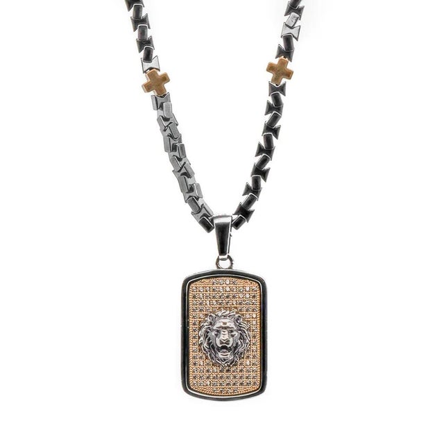 Sterling Silver Lion Pendant Hematite Stone Beaded Men's Necklace For Sale - Image 9 of 9