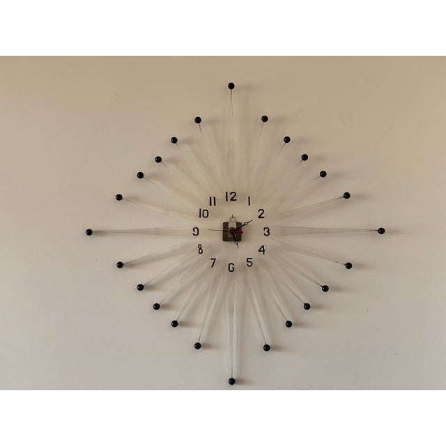 Large Vintage Lucite Starburst Wall Clock For Sale - Image 10 of 16