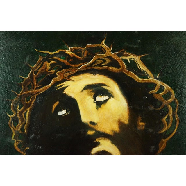 Alfredo d'Aima, The Face of Christ Jesus with Crown of Thorns, 1987, Oil on Canvas For Sale - Image 4 of 13