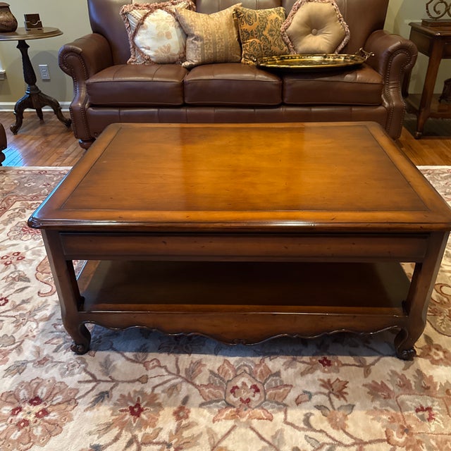 French Country Bernhardt Cherry Coffee/Cocktail Table Matching Side Table For Sale - Image 3 of 6