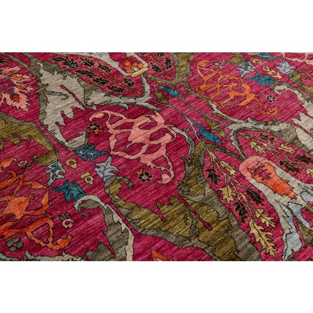 Modern Bidjar-Style Wool Rug Hand-Knotted in Pink With Persian-Inspired Design For Sale - Image 9 of 10