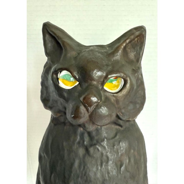 Victorian Early 20th C. Pair of Cast Iron Victorian Cat Andirons With Glass Eyes For Sale - Image 3 of 11