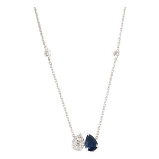 Toi Et Moi Pear Cut Blue Sapphire & Diamond Pendant Necklace in 14k White Gold For Sale