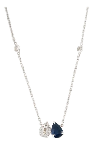 Toi Et Moi Pear Cut Blue Sapphire & Diamond Pendant Necklace in 14k White Gold
