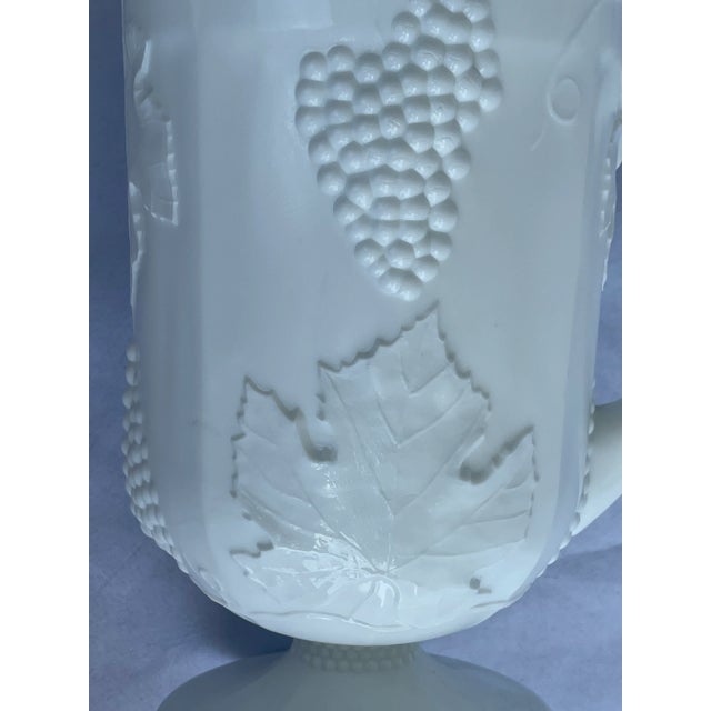 Glass Mid-Century Indiana Heavy Milk Glass Paneled Colony Harvest Grape Vine Pitcher & Tumblers Set- 7 Pieces For Sale - Image 7 of 12