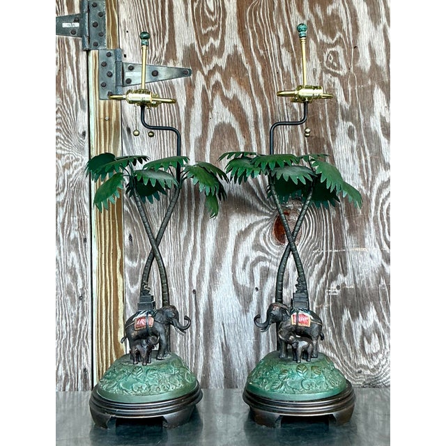 Vintage Boho Bronze Elephant Lamps - A Pair For Sale In West Palm - Image 6 of 9