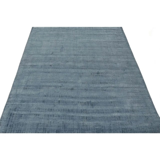 Rug & Kilim Rug & Kilim’s Modern Rug in Solid Blue Tone-on-Tone Striae For Sale - Image 4 of 6