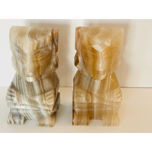 1950s Pair Onyx Stone Sphinx Bookends For Sale - Image 5 of 6