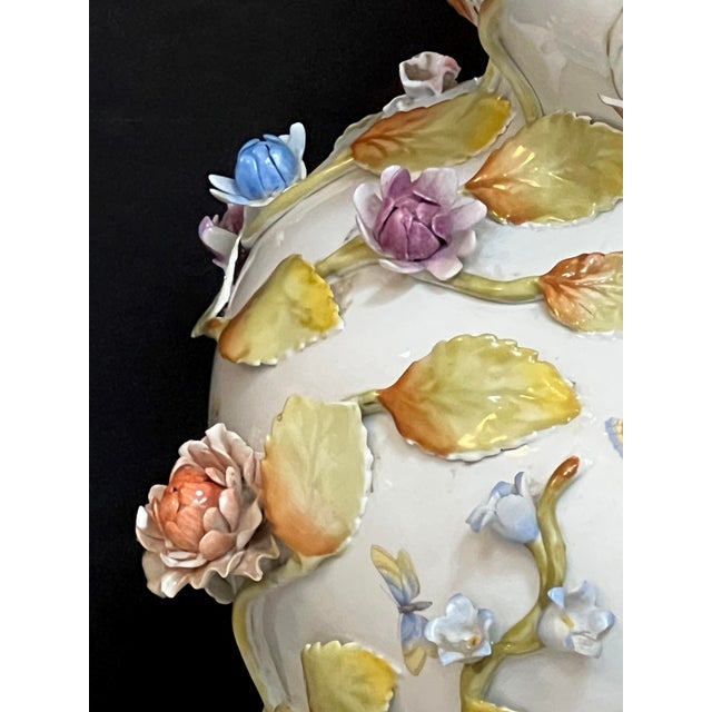 Fine Pair of Continental Double-Gourd Lamps With Applied Floral Vines For Sale - Image 4 of 9