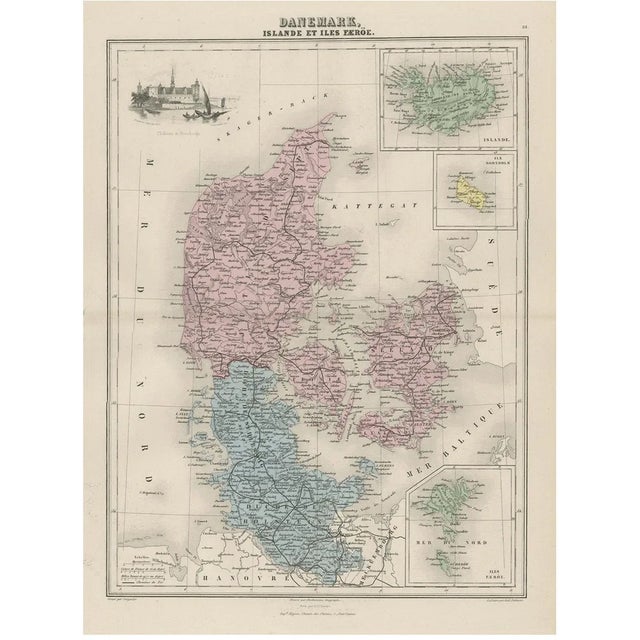Antique Map of Denmark by Migeon, 1880 For Sale