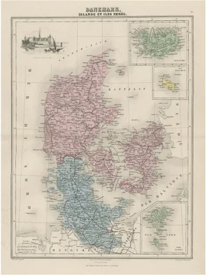 Antique Map of Denmark by Migeon, 1880