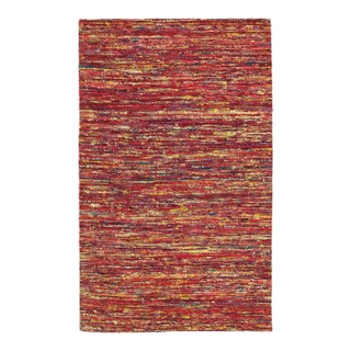 2020s Red Flat-Weave Tufted Sari Silk For Sale