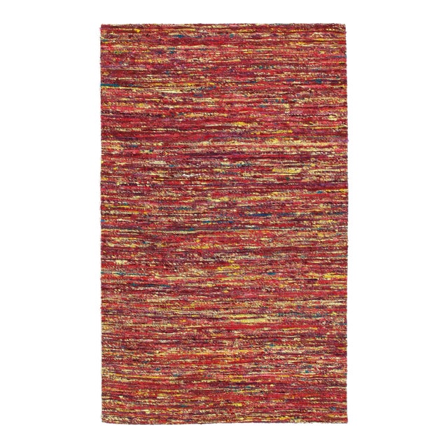 2020s Red Flat-Weave Tufted Sari Silk For Sale