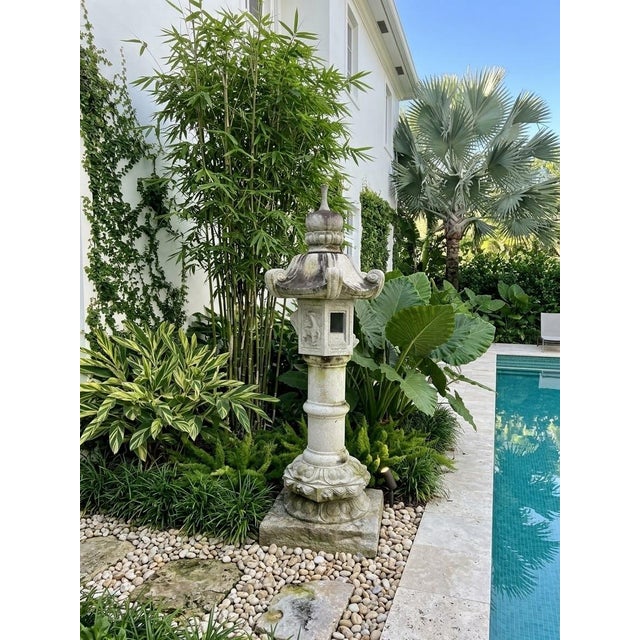 Off-white Vintage Japanese Pagoda Kimachi Stone Garden Lantern – 67" For Sale - Image 8 of 12