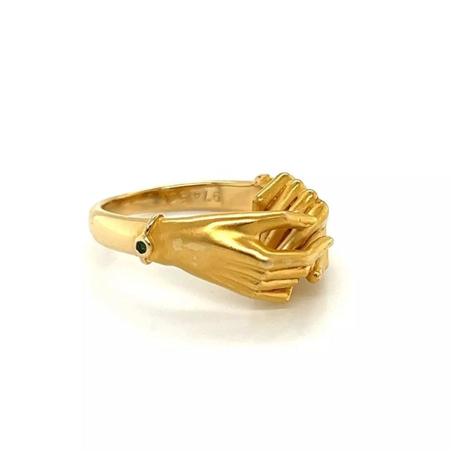 Carrera Y Carrera 18k Yellow Gold Emerald His & Her Hands Ring, Size 5.5 For Sale - Image 4 of 10