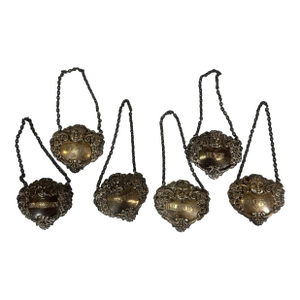 Set of Six .925 Sterling Silver Liquor Decanter Tags, Birmingham, 1955-1956
