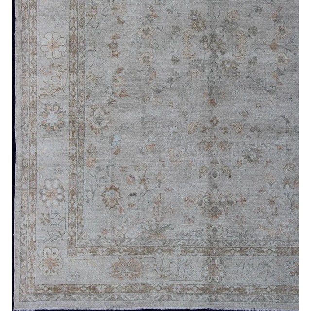 Keivan Woven Arts-Faded Turkish Oushak rug with all-over vining floral design in silver and cream and neutral colors, rug...