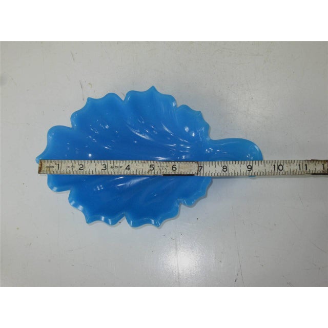 Blue Dish FRENCH BLUE GLASS Leaf Mouth Blown & Hand Cut 19thC. For Sale - Image 8 of 12