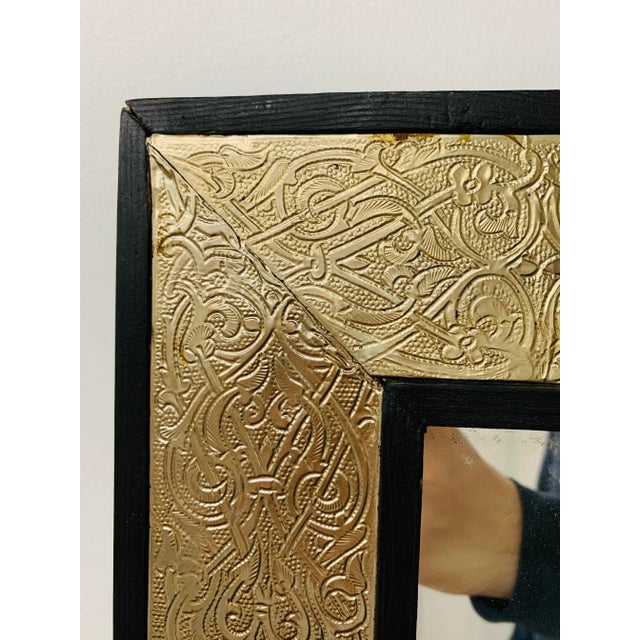 Vintage Hollywood Regency Wall Mirror, Ebonized Wood & Brass Filigree For Sale In New York - Image 6 of 10