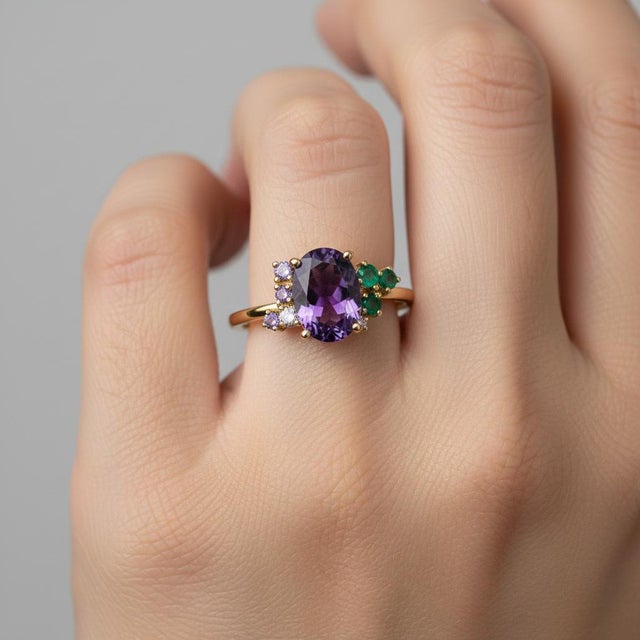 Purple Amethyst Multicolor Ring in 14k Gold, Size 7.5 For Sale - Image 4 of 11