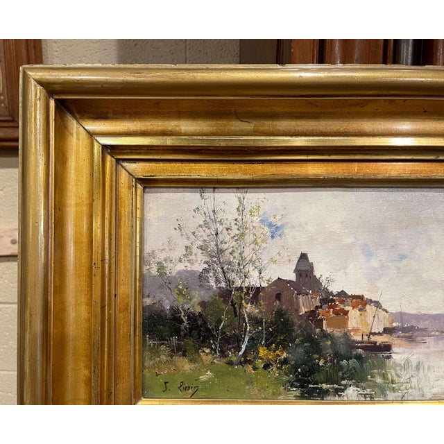 Green 19th C. French River Landscape Painting Signed J. Lievin for E. Galien-Laloue For Sale - Image 8 of 12