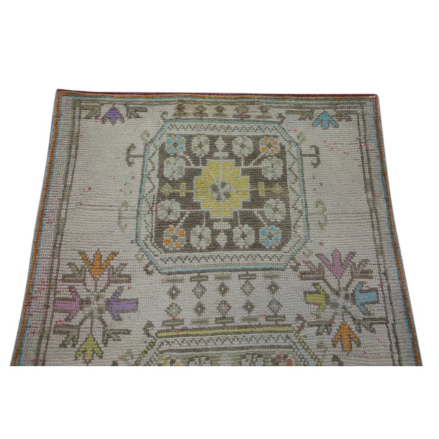 1960s Colorful Geometric Design Handwoven Wool Vintage Turkish Runner 3'1" X 10'1" For Sale - Image 4 of 6