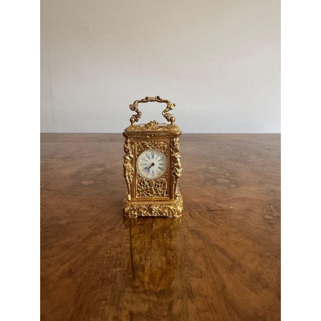 Gold Antique Victorian Ornate Brass Clock, 1880 For Sale - Image 8 of 10