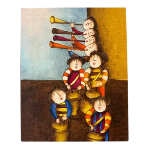 Joyce Roybal Original Painting of Children Musicians Oil on Canvas Horns and Drums