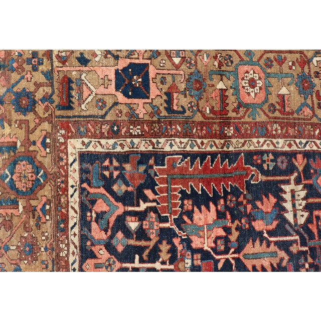 Antique Persian Heriz Rug With All-Over Sub-Geometric Design on a Blue Field For Sale - Image 11 of 16