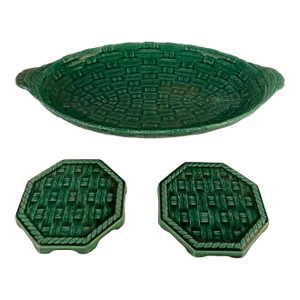 French Ceramic Bottle Coasters and Serving Platter, Set of 3 Sarreguemines