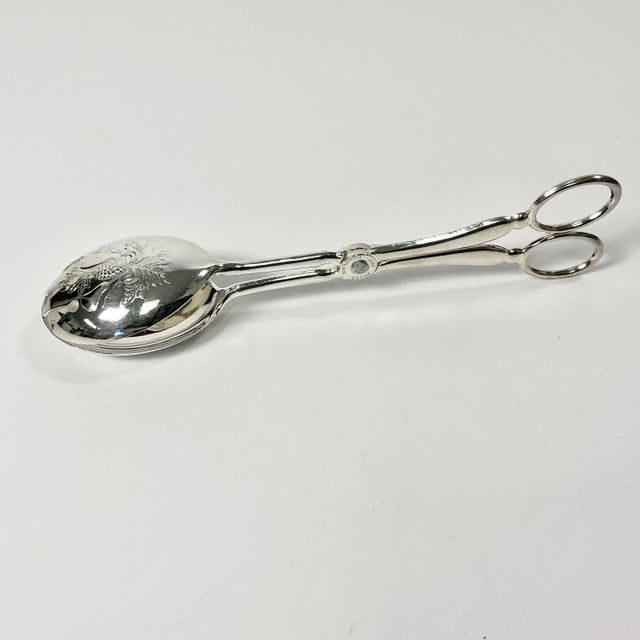 Mid-Century Hollywood Regency Italian Towle Silver Plate Etched Salad Tongs For Sale - Image 14 of 17