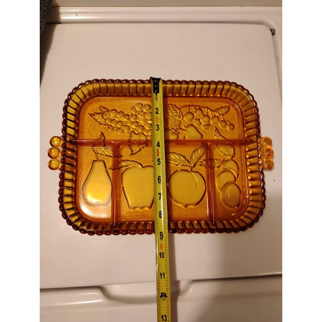 Mid-Century Modern Vintage 1960s Indiana Glass Co 5 Part Dived Amber Glass Serving Tray For Sale - Image 3 of 5