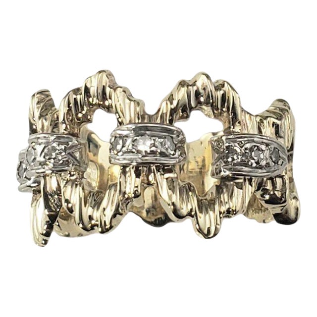 Late 20th Century 10k Yellow and White Gold Diamond Band Ring, Size 7.5 For Sale