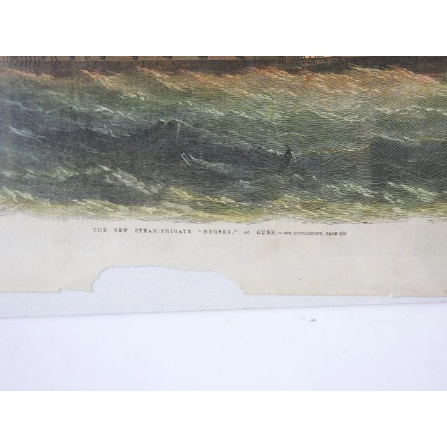 Circa 1859 hand colored wood engraving on paper. The New Steam-Frigate Mersey, 40 guns, from The Illustrated London News....