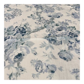 Lee Jofa Suzanne Rheinstein Blue Garden Roses Heavyweight Linen Fabric- 2 1/2 Yards For Sale